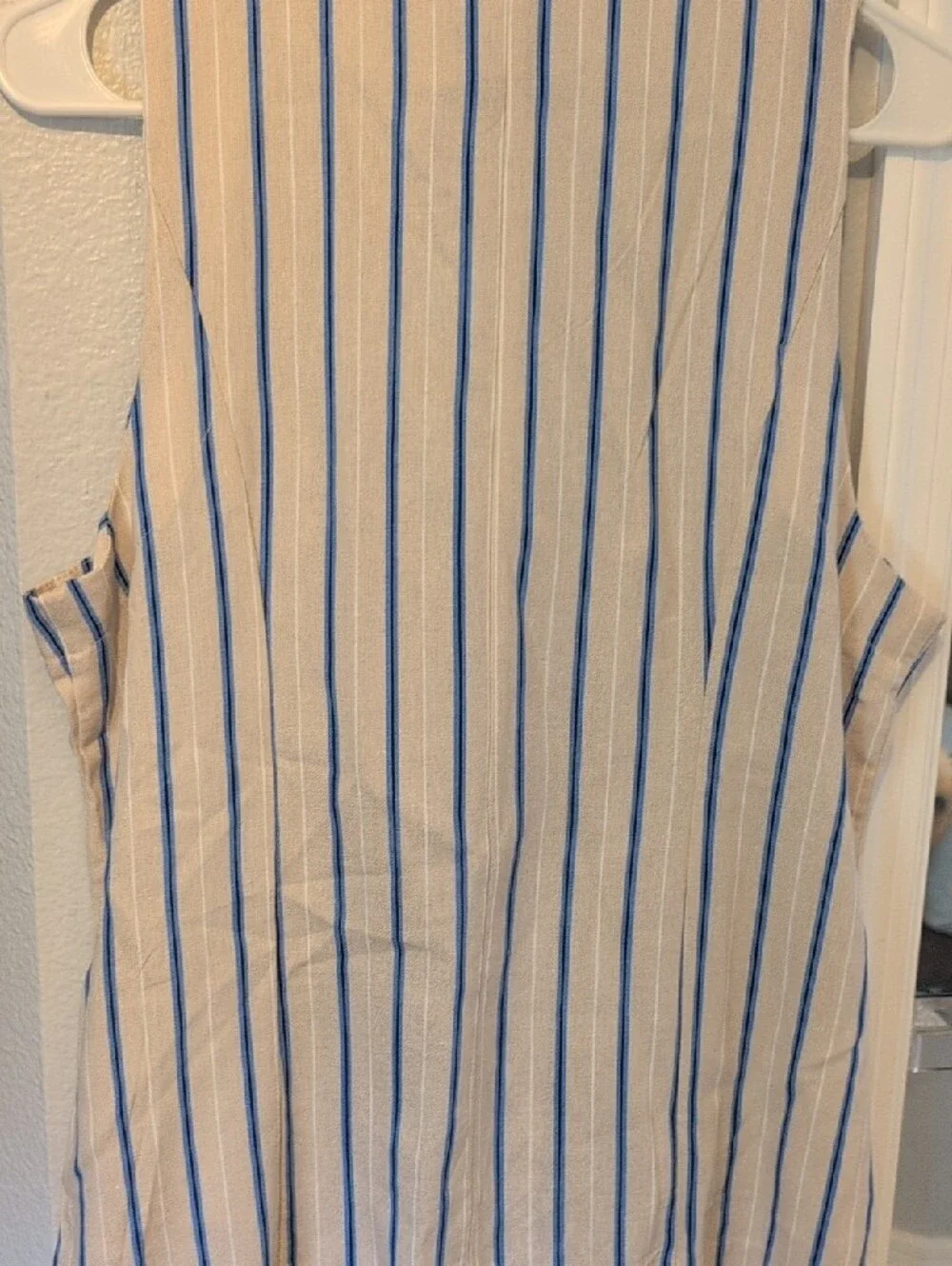 Blue Sol Striped Sleeveless Vest - Beige with Blue Stripes Brand New